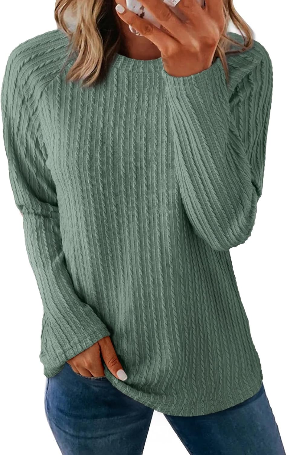 Womens Tops Long Sleeve Lightweight Shirts Spring Fashion Trendy Tops Crewneck Casual Knit Basic Tee